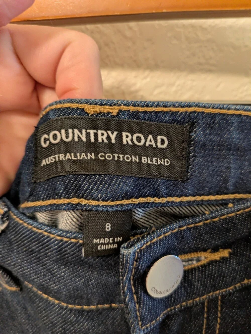 Country Road Cotton Blend High Rise Straight Leg Jeans Dark Wash Raw Blue Sz 28